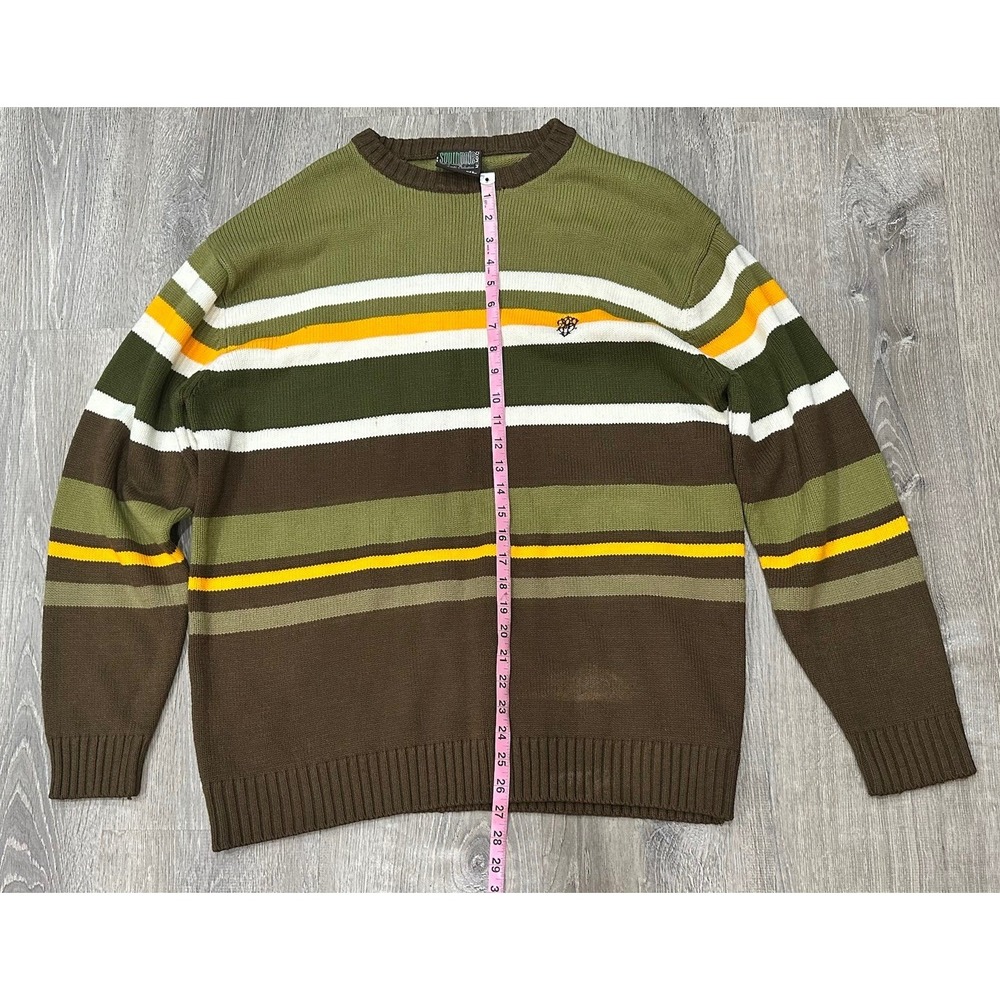 VTG Y2K SOUTHPOLE‎ Sweater Green Brown Striped 100% Acrylic Pullover Sweater - Picture 5 of 16